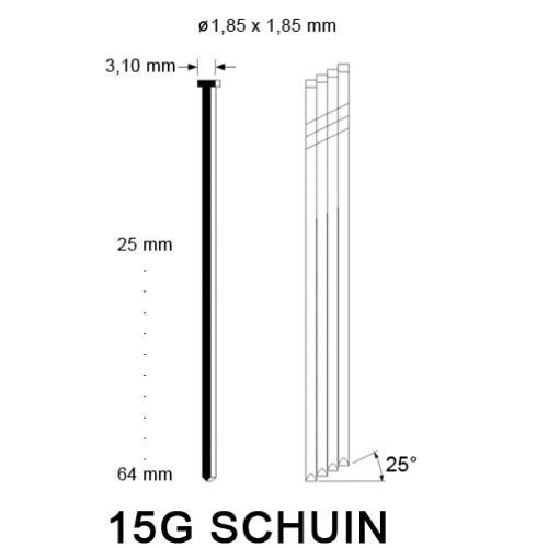 FN Brad 15G, gegalvaniseerd, schuin, diverse lengtes