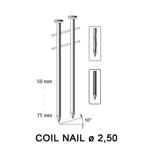 Coil nail 2,50 x 75 mm, plain