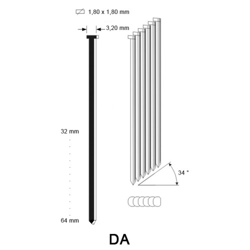 DA Brad, galvanized, angled, different lengths