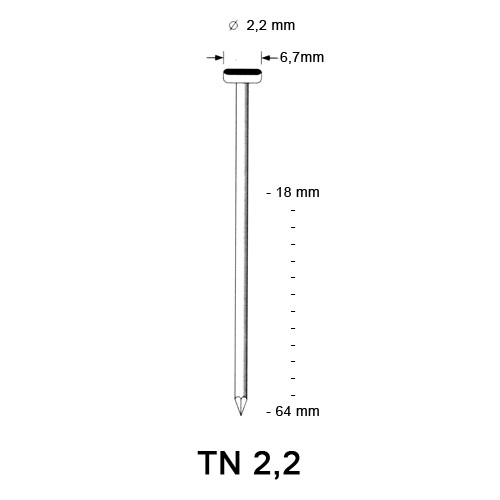 T-nail ø 2.2 mm, galvanized, various lengths