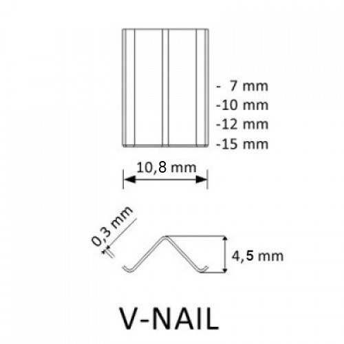 V-nagels, diverse afmetingen